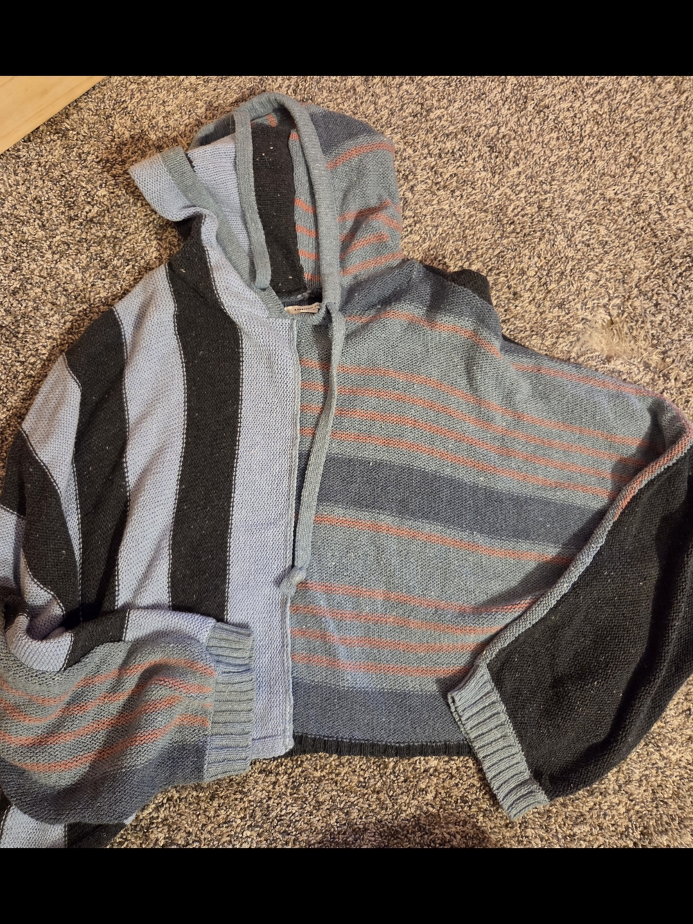 American Eagle Outfitters Blue Knit Sweater with Coral Stripes